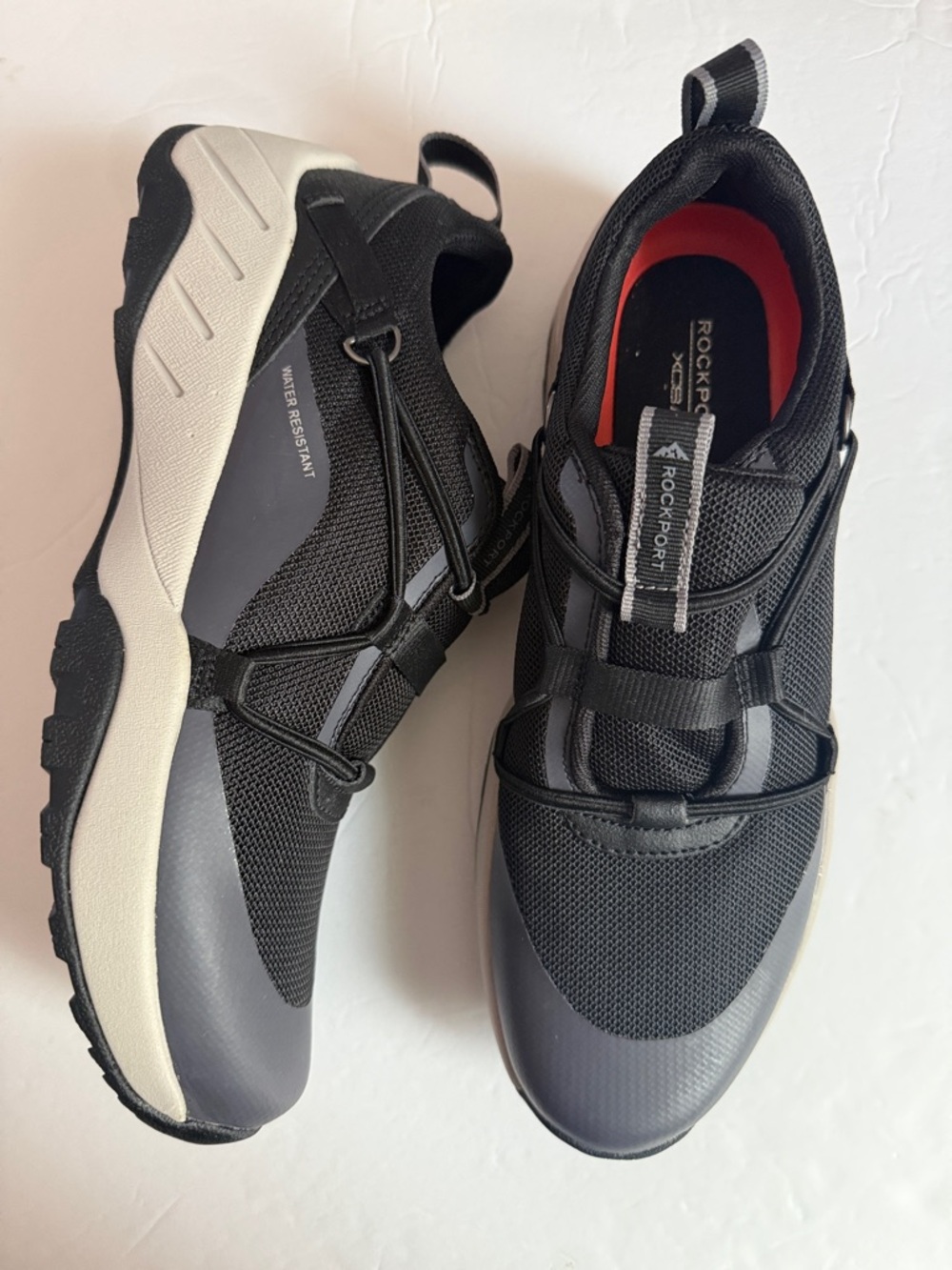 Rockport Women’s Black and Gray Athletic Sneakers with Red Insole Accent